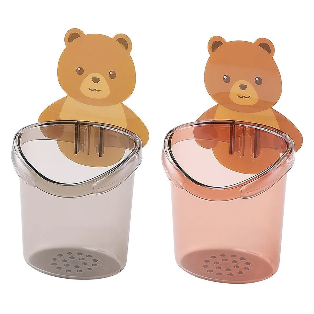 Toothbrush Holder Tumbler Stand Self Adhesive Teddy Bear Magic Sticker No Need to Drill (Pack of 2)