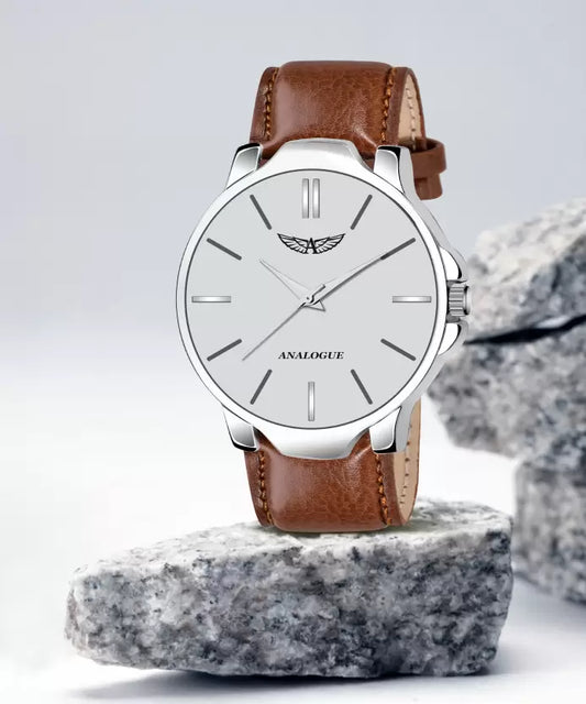 ANALOGUE  Matte Grey Dial | Caramel Brown Synthetic Leather Strap | Minimalism | Premium