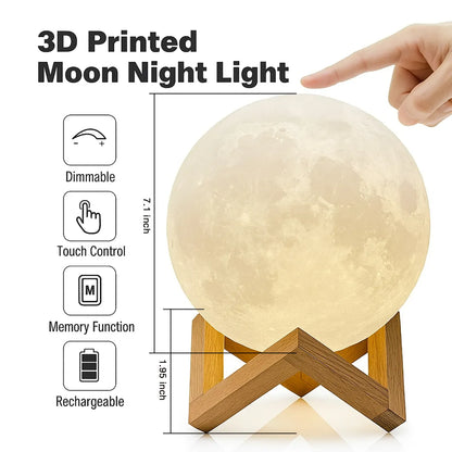 3D Moon Lamp 7 Multi Color Changeable with Wooden Stand