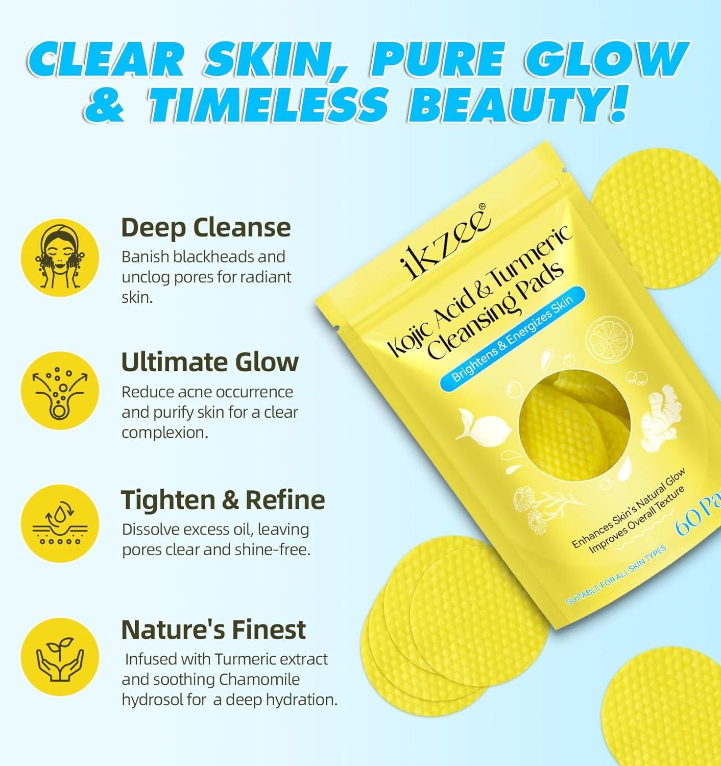 GlowWipe™ - Turmeric & Kojic Acid Cleansing Pads (60 Pads)