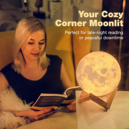 3D Moon Lamp 7 Multi Color Changeable with Wooden Stand