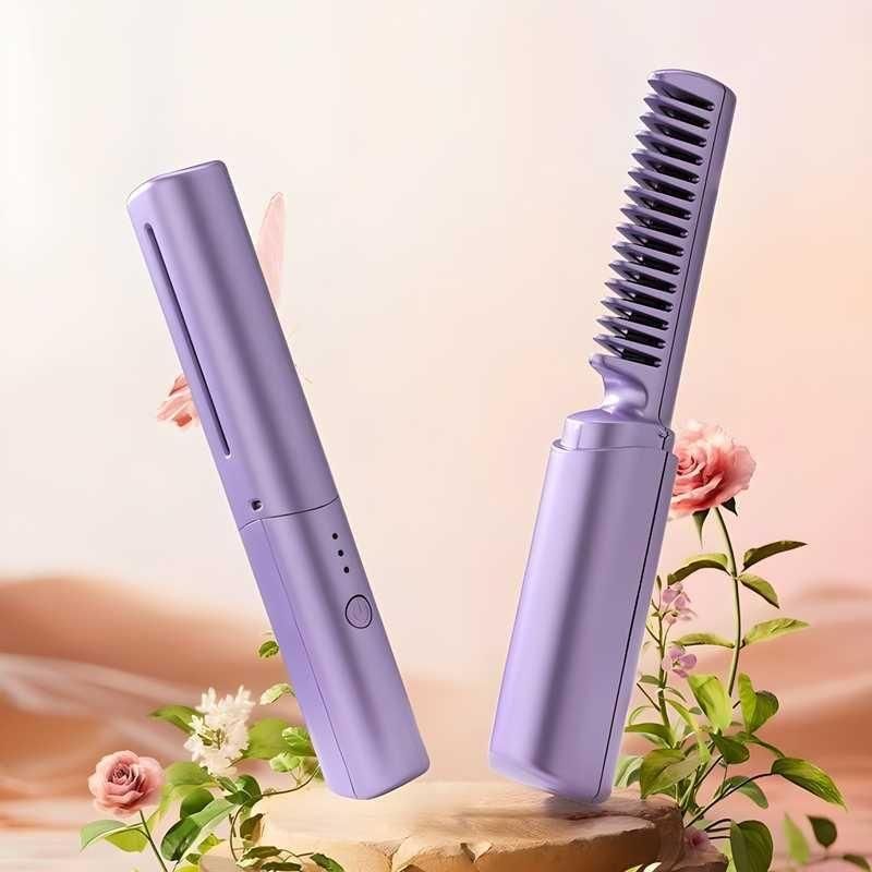 Meneflix Cordless Mini Hair Straightener & Hot Comb – Portable & Rechargeable