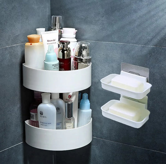 Waterproof Kitchen Bathroom Shelves and Soap Stand Holder Organizer (2 Bathroom Triangle + 2 Soap Box)