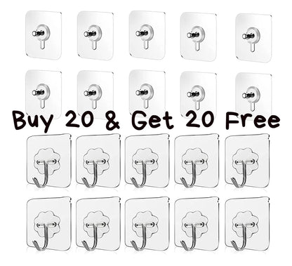 Pack of 40 Wall Sticker Screw Hooks, Self Adhesive Nail Free Wall Sticker Hook Screw combo Hook (BUY 20 SCREW AND GET 20 HOOKS Free)