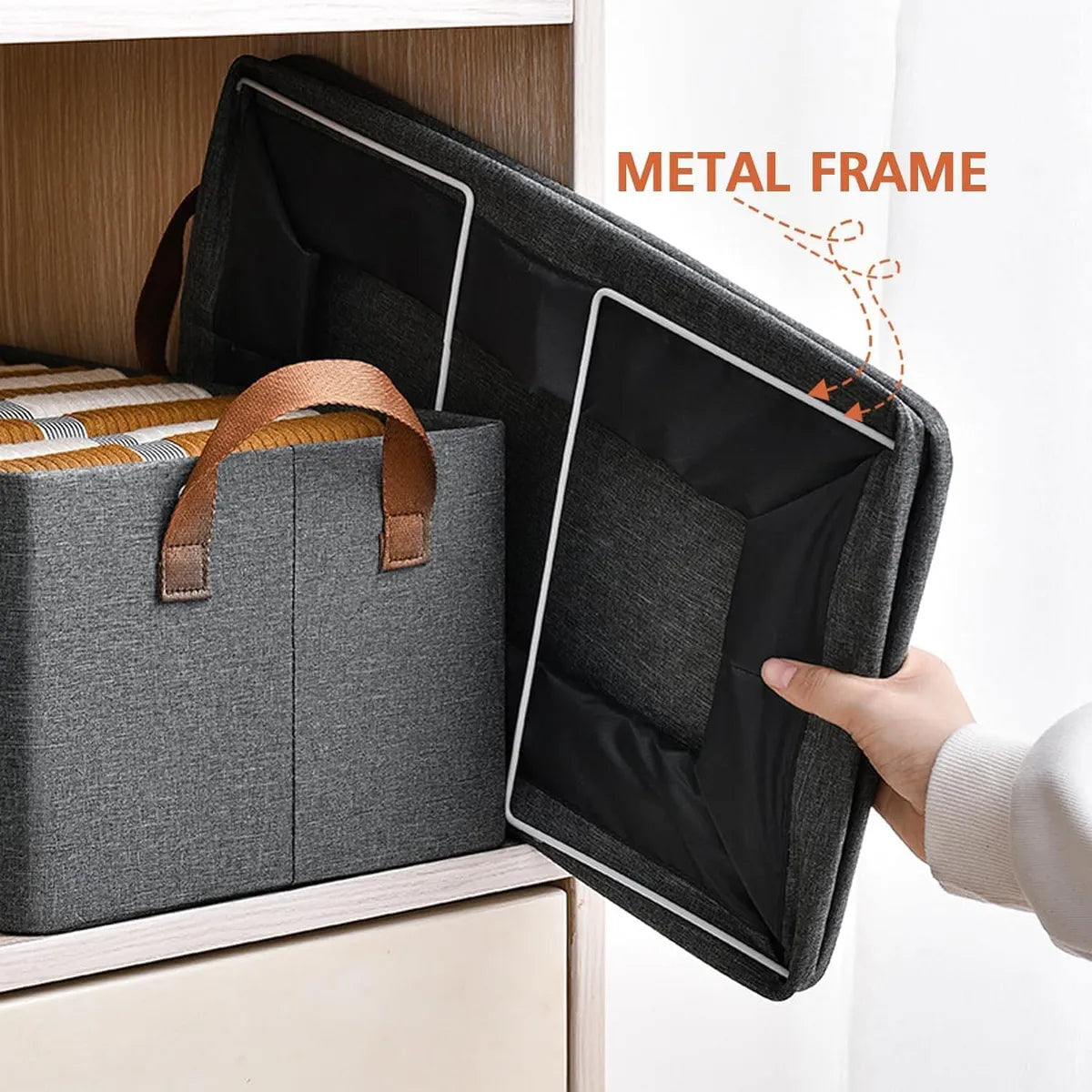 PACK OF 3 Wardrobe Organizer for Clothes with Metal Frame Rectangle Storage Baskets 26 Liter