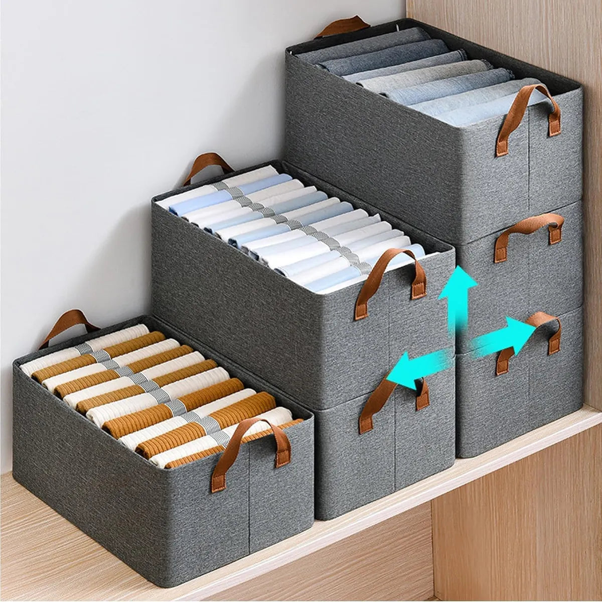 PACK OF 3 Wardrobe Organizer for Clothes with Metal Frame Rectangle Storage Baskets 26 Liter