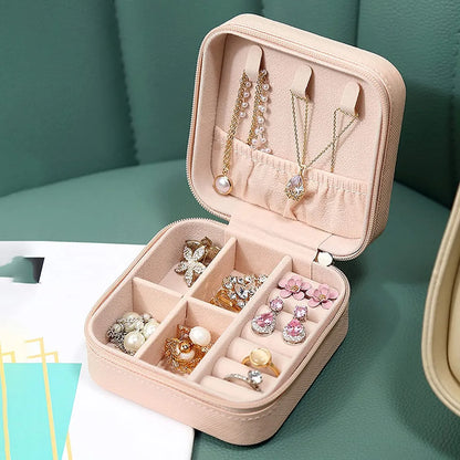 Mini Jewellery Organizer PU Leather with Zipper Portable Storage Box