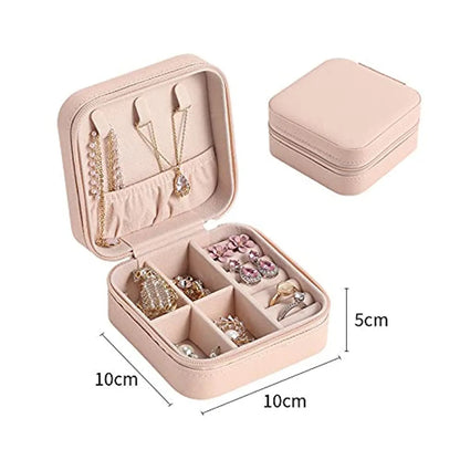 Mini Jewellery Organizer PU Leather with Zipper Portable Storage Box