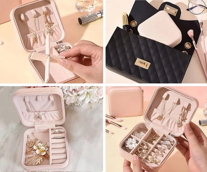 Mini Jewellery Organizer PU Leather with Zipper Portable Storage Box